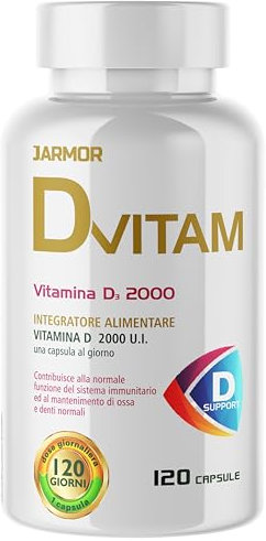 D-Vitam Vitamina D (D3) 2000 UI, Integratore 120 Capsule Made in Italy per Ossa e Denti 4 Mesi
