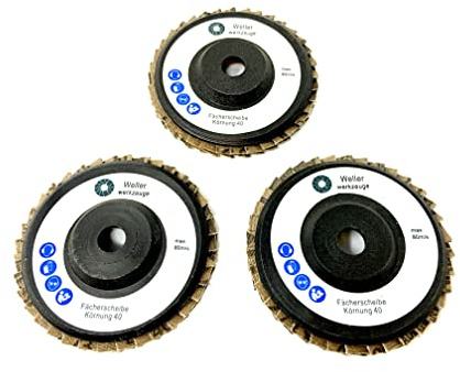 WELLERWERKZEUGE | Fächerscheiben SET Körnung:40 76x10mm passend für mini Akku Winkelschleifer wie Bosch GWS 10,8V 12V für Stahl Holz Kunststoff (3)