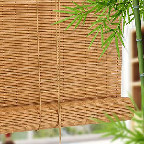 Roller Blind Bamboo Outdoor Window Blinds,Natural Wood Light Filtering Roman Roller Shades with Lifting,Retro Decorative Curtain,for Porch,Courtyard,Balcony,Kitchen,Doors (W80xH180cm/32x71in)