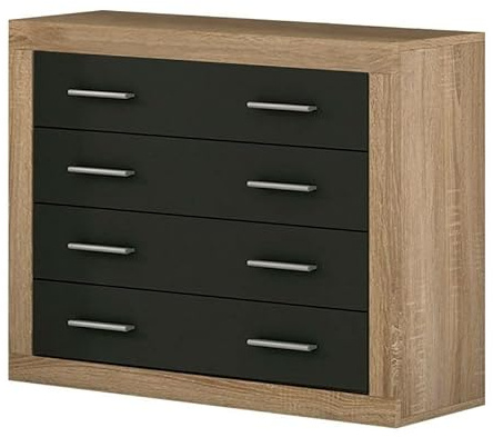 LIQUIDATOR Cómoda 4 Cajones Modelo Lara, Color Cambrian Grafito, Cómoda Dormitorio, Medidas: 81,5 cm (Alto), 98 cm (Ancho), 39,6 cm (Fondo)