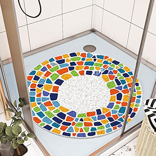 Tapis de Douche antidérapant 60 x 60 cm, Tapis de Bain de Sécurité Confort Doux avec Trous de Drainage, Tapis de Douche de Massage en PVC Luffa pour Zones Humides, Séchage Rapide, Impression Numérique