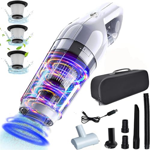 Justdfine Handstaubsauger, 15000Pa Handstaubsauger Akku Beutellos Testsieger, Akku Handstaubsauger Nass/Trocken, 120W Autostaubsauger, Handstaubsauger Kabellos für Auto/Haus,Waschbarer Filter - Weiß