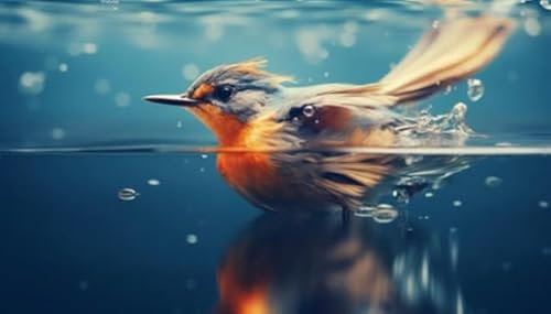 adrium Acryl-Bild 140 x 80 cm: Vogel schwimmt im Wasser. Generative KI. hochwertige Illustration (210121686)