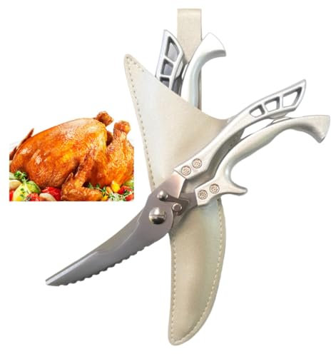 Zak.kitchen Geflügelschere scharfe Küchenschere,Mehrzweck Haushaltsschere,Profi Knochenschere mit Holster und Geschenkbox,Edelstahl Fleischschere für Huhn,Fleisch,Fisch,Gemüse