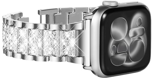 KADES 42mm(series 11 10) 41mm 40mm 38mm Kompatibel mit Apple Watch Armband für Damen,Gliederarmband Glitzer Edelstahl Ersatzarmband für iWatch SE 3 2 1/Series 11 10 9 8 7 6 5 4 3 2 1, Silber