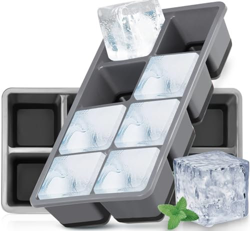 FURNSII Cubiteras para Hielo Grande con Tapa, 2 Piezas Cubitera Hielo Silicona Certificado LFGB y Libre de BPA, Molde para Cubitos Hielo Ice Cube Tray para Cerveza Cócteles Whisky (Negro)