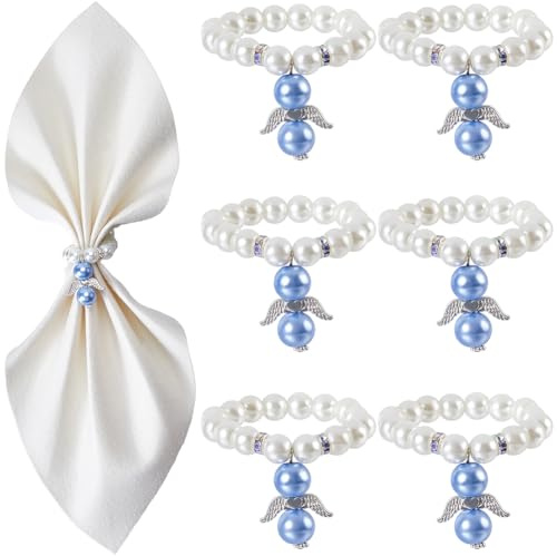 SUNNYCLUE 6 Set Serviettenringe Mit Perlen Weihnachtsserviettenringe Serviettenringhalter Mit Engelsperlen Serviettenhalterring Aus Glasperlenimitat Serviettenringe Für Hochzeiten Zuhause Esstisch Fei