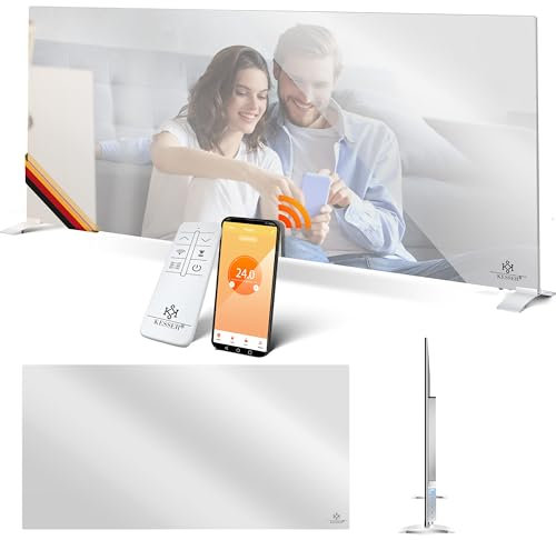 KESSER® Riscaldamento a infrarossi, 600 W, riscaldamento a specchio, a risparmio energetico, 2 in 1 e montaggio a parete, riscaldamento elettrico con rilevazione, finestra aperta, telecomando e