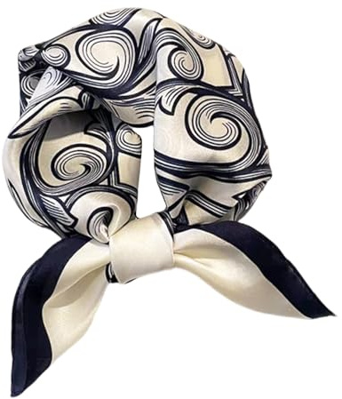 Aufeel Damen-Halstuch aus 100% reiner Maulbeerseide, klein, quadratisch, Seide, Kopftuch, ca. 53 x 53 cm, Schwarze Bordüre, Small