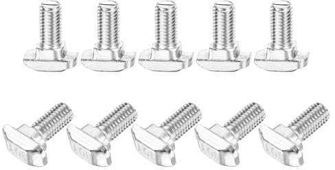 sourcing map 10Pcs T Slot Drop-in Bolt, M8 x 20mm T-Slot Bolts Carbon Steel T Shape Stud Sliding Screw Hammer Head T-Bolt for Standard 4545 Series Aluminum Profile
