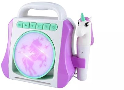 Kids' Unicorn Karaoke Boombox with LED Light Display, Microphone and Music Controls, Purple and White