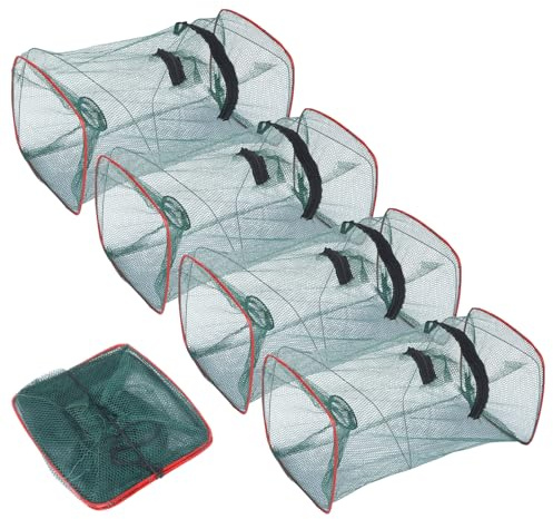 4 Stück Köderfischreuse, Krebsreuse Faltbar Setzkescher Wurfnetz zum Fischen Reusen für Fischfang Futterbeutel mit Reißverschluss Fischnetz Köderfische Fischreuse für Heringspaternoster Aal 46x22cm
