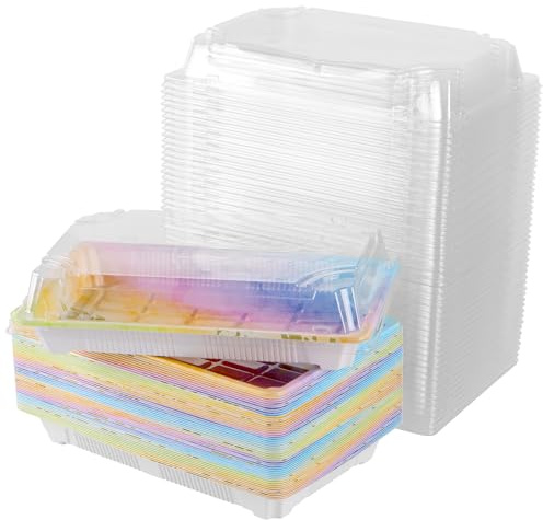 YUENPUN 50Pcs Coloured Sandwich Platter Trays, Plastic Serving Platters with Lids, Buffet Catering Trays for Home Party Food, 21.6 x 13.6 x 5cm