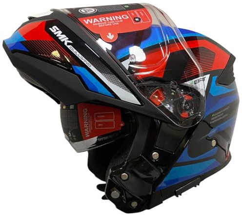 Casco de Moto Modular SMK Gullwing Venture Abatible con Visor Solar Azul Rojo - Homologado P/J ECE 22.06 - Designed