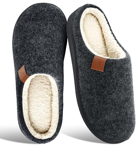 SROTRAS Hausschuhe Herren Warme Winter Pantoffeln Herren Bequem Filzpantoffeln Rutschfeste Mens Slippers Innen & Außen,Schwarz，44-45 EU
