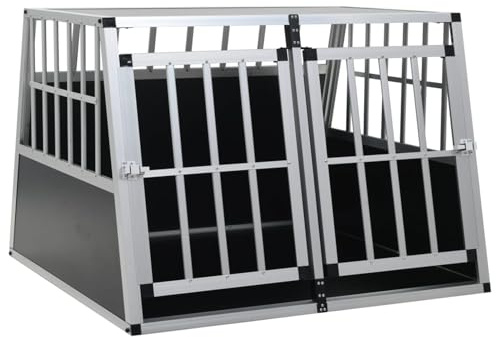 Gecheer Hundetransportbox mit Doppeltür, faltbar und leicht, Aluminium und MDF, sicher und komfortabel, 94 x 88 x 69 cm, für den Kofferraum von Autos, für mittelgroße und große Hunde