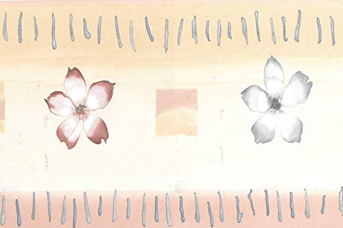 Dundee Deco BD6085 - Bordo per carta da parati preincollato, motivo floreale, beige, blu, fiori bianchi, 4,57 m x 13,4 cm