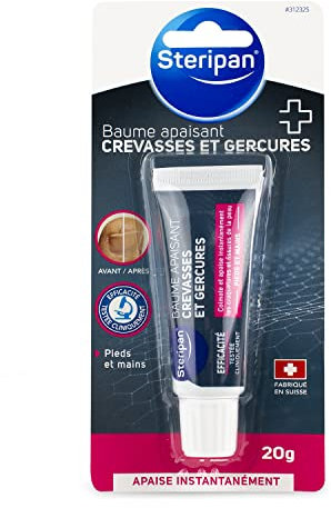 Steripan - Baume Apaisant Contre les Crevasses et les Gerçures - Apaise Instantanément - Pieds et Mains - Fabriqué en Suisse - Tube 20 ml