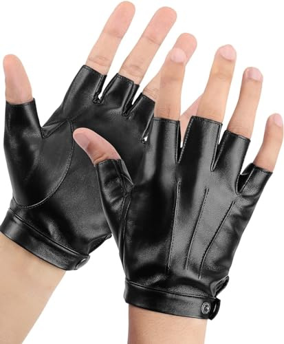 KEMIMOTO Fingerless Driving Gloves PU Faux Leather Outdoor Sport Half Finger Glove for Men Women Teens, Black, Medium