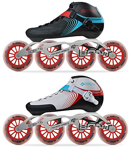 Bont Skates - Inline Speed Skating Racing Skates - GT4 Skate Boots + 6061 Frame + Elemental Wheels + ABEC5 Bearings (White/Red, 5 (100mm))