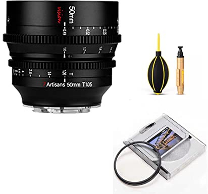 7artisans 50 mm T1.05 Weitwinkel-Objektiv mit großer Blende, kompatibel mit Sony E-Mount, spiegellose Kamera, manueller Fokus, geringe Verzerrung, Mini-Kinoobjektiv, schwarz