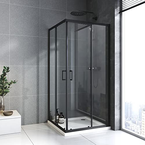 BD-Baode Duschkabine Schwarz 90x90cm Eckeinstieg Doppel Schiebetür 6mm ESG Sicherheitsglas Duschschiebetür Duschabtrennung Duschwand Höhe: 185cm