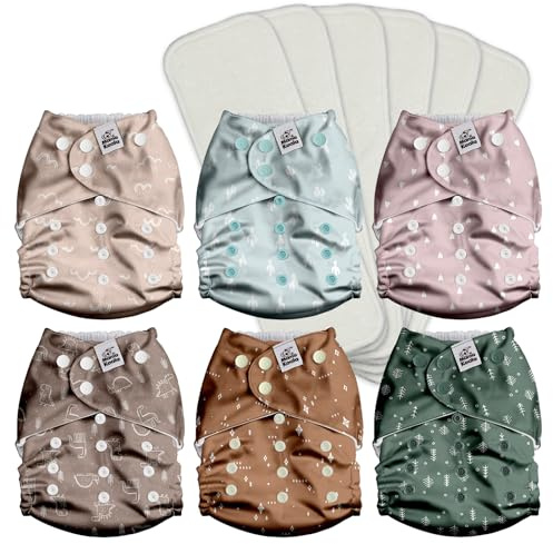 Mama Koala 3.0 Pocket Cloth Diapers for Babies with AWJ Lining, 6 Pack with 6 4-Layer Natural Cloth Diaper Inserts - Reusable and Washable Pocket Diapers(Simply Neutrals)