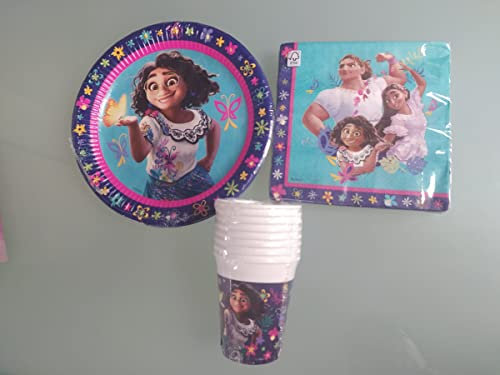Lote de Cubiertos Infantiles Decorativos ENCANTO (40 Vasos, 40 Platos y 40 Servilletas) .Vajillas y Complementos. Juguetes para Fiestas de Cumpleaños, Bodas, Bautizos y Comuniones. AB
