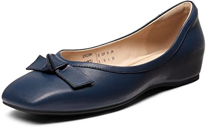 DREAM PAIRS Women's Low Wedge Dressy Flats, Comfortable Bow Tie and Casual Square Toe Rhinestone Wedding Shoes for Work