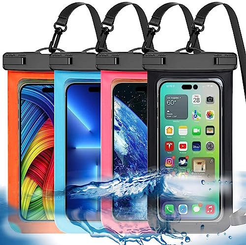 4 Stück Mehrfarbige Allgemein Wasserdichte Handy tasche,Wasserdichte Handy hülle Trocken sack (Schutz stufe: IP68) Outdoor-Sport für Apple iPhone,Samsung und bis zu 7,5 Zoll (Schwarz,Blau,Rosa,Orange)