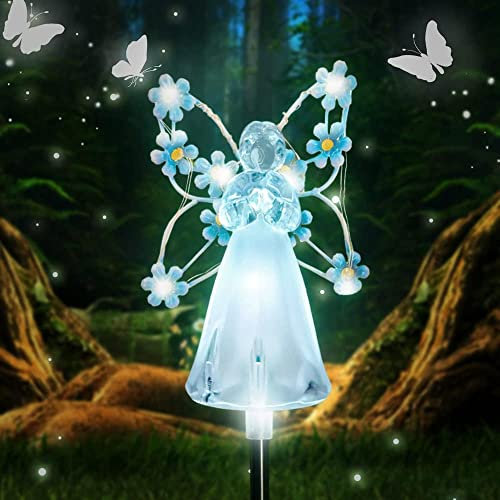 Solar Angel Lights, 2023 New LED Waterproof Garden Decoration, Multi-Color Changing Angel Decorative Lights for Cemetery Grave Yards Patio Outdoor Decoration Memorial Gifts, qzjijosen (Blue)