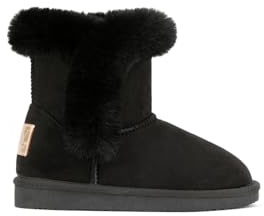 B&W Break&Walk Bottes australiennes en peau de mouton noire et blanche - Bottes australiennes pour femme et fille avec doublure en polaire (Noir/Tailla 31)