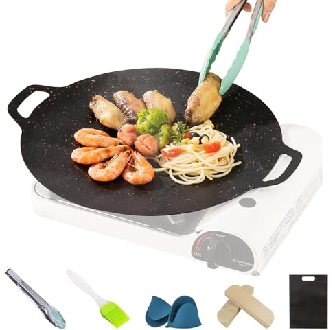IGTOPS Grillpfanne 38CM BBQ Grillplatte, Koreanische Grill Pfanne, Herdplatte Grillaufsatz mit Maifan-beschichteter Oberfläche für Gaskocher Induktion
