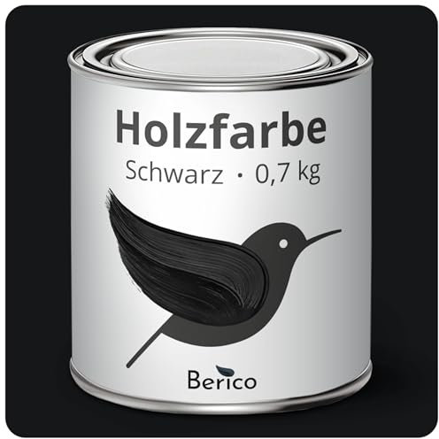 Berico Holzfarbe - Schwarz - 0,7 Kg - 4in1 Premium Holzlack inkl. Grundierung & Decklack - Für Innen und Außen - Robust & Wetterfest