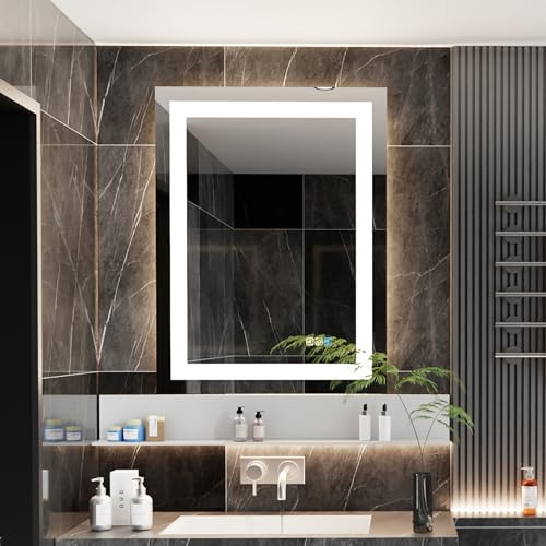 luminorcrest Badspiegel mit Beleuchtung,Rechteckig 45 * 60cm,Wandspiegel LED Badspiegel,3 Lichtfarben Dimmbar,mit Touch,Antibeschlag,CRI90+,Gehärtetes Glas,Seiten-und Rückenlicht