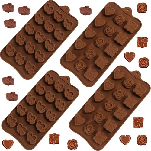 Mainiusi silikonform hjärta choklad 4 stycken, silikon bakform hjärta liten chokladform rosor choklad för alla hjärtans dag, hjärta chokladform rosor silikon hjärtform för choklad whisky cocktail