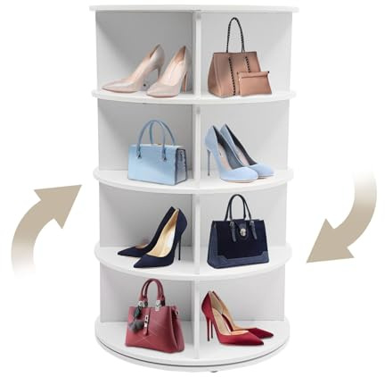 RjcdOPL Étagère à Chaussures Rotative à 4 Niveaux, Organisateur de Chaussures Vertical Tournant à 360°, Tour à Chaussures Rotative Moderne, Étagère de Rangement Multifonctionnelle (Blanc)