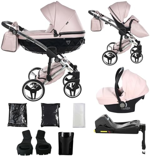 Junama Kinderwagen Diamond Fluo 2in1 3in1 4in1 (06 - Rosa, 4in1 mit ISOFIX Basis)