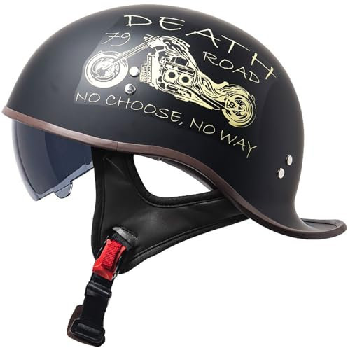 Retrò Adulto Caschi Moto Casco Scodella Portatile, DOT/ECE Omologato Mezzo Elmetto Da Moto, Caschi Jet Con Visiera Parasole, Donna E Uomo Moto Mezzo Casco Per Cruiser Scooter 2,M=57-58CM