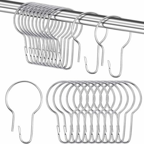 30 Stück Duschvorhang Haken Duschvorhang Ringe Edelstahl Gardinenringe für Duschvorhangstange Kleiderstange 70x40mm(Silber)