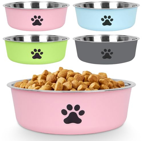 4 stycken hundskål rostfritt stål, halkfri skål i rostfritt stål, vattenskål hund, 18 cm hundvattenskål, matskål med halkfri silikonbotten för små, medelstora och stora hundar, katter