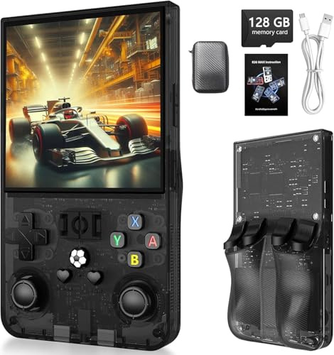 2025 New Upgrade R36MAX Retro Handheld Game Console with 128GB Built-in 22000+ Classic Games, 4.0 Inch IPS Screen Open Source Linux System, Portable Video Console Pocket Game -Black