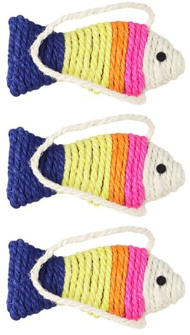 TOYANDONA Juguete Rascador para Gatos Entretiene al Gatito y Protege Muebles Forma de Pez 3 Piezas de Sisal Cuerda para Colgar Color Aleatorio