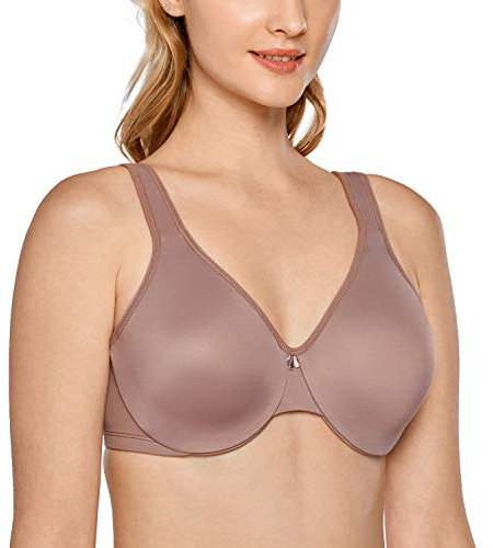 Delimira Women's Minimiser Bra Plus Size Underwired Full Cup Non Padded Seamless Support T Shirt Bra Mochaccino 40D