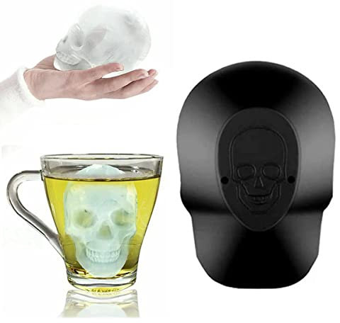 3D Totenkopf Eiswürfelformen, Taxual Silikon Eiswürfelform Maker, Wiederverwendbare Eiswürfel Totenkopf BPA frei für Gin Gläser, Whiskey, Scotch, Cocktail und Likörgläser - Schwarz