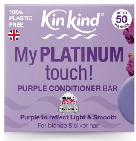 KinKind Purple Conditioner Bar. My PLATINUM touch! Hair Conditioner Bar for Blonde, Silver & White Hair. Tones down brassiness & Hydrates. Use with KinKind Purple Shampoo. UK made. Upto 50 washes.