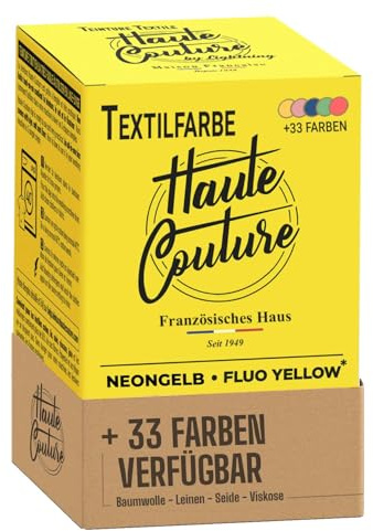 Textilfarbe Gelb – Haute Couture – 33 Farben – All-in-One – 350 g – für Kleidung und Stoffe – NeonGelb