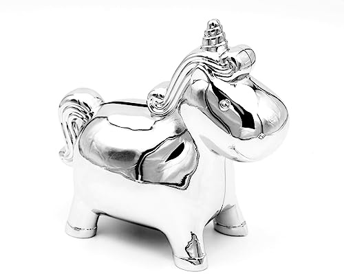 Brillibrum Design Spardose für Mädchen Sparschwein Einhorn versilbert mit Gravur Unicorn Sparbüchse personalisiert (Einhorn, Gravur bis 25 Zeichen)