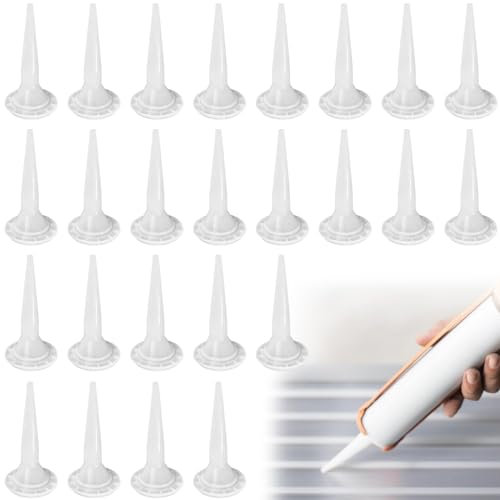 Molbory 25 Stück Abdichtungsdüsen Kegel Weiß Silikondüsen, Silikon Kegel Kartuschenspitzen für Wurstabdichtpistole, wiederverwendbarer Abdichtdüsen-Applikator, langlebige Epoxid-Kolbenabdichtungskappe