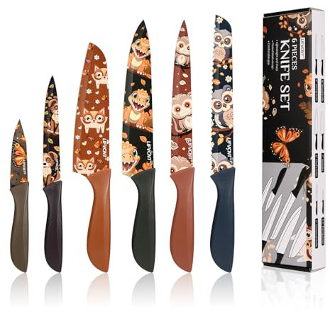 JunJing 6 PCS Buntes Küchenmesser Set in Geschenkbox, Mehrfarbig Codierte Messersets, Niedliches Kochmesser Set, Kleines Edelstahl Scharfes Kochmesser Set ohne Block für die Küche